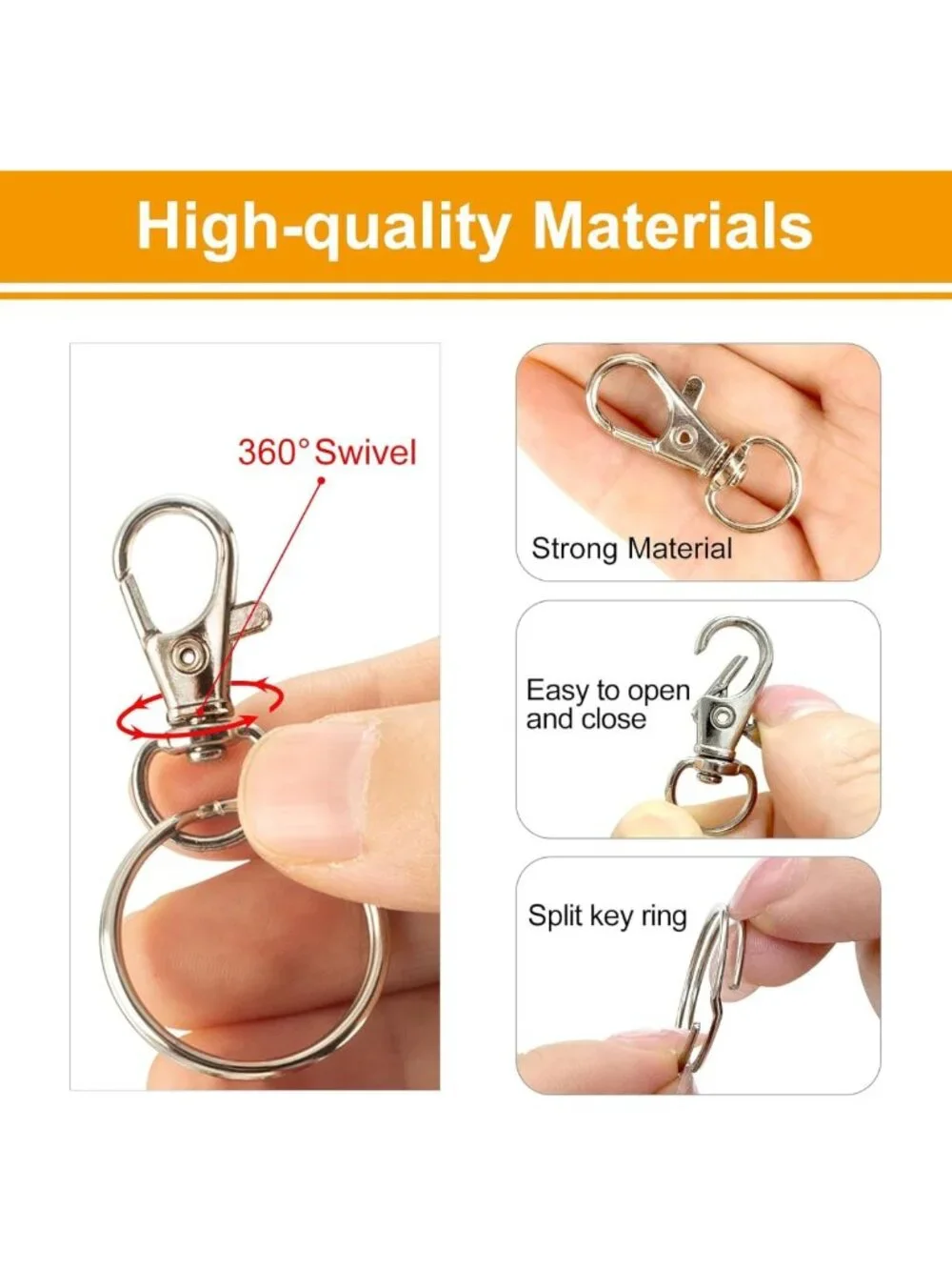 60PCS Keychain Making Kit - 30 Clips & Rings, Lobster Claw Clasps for DIY